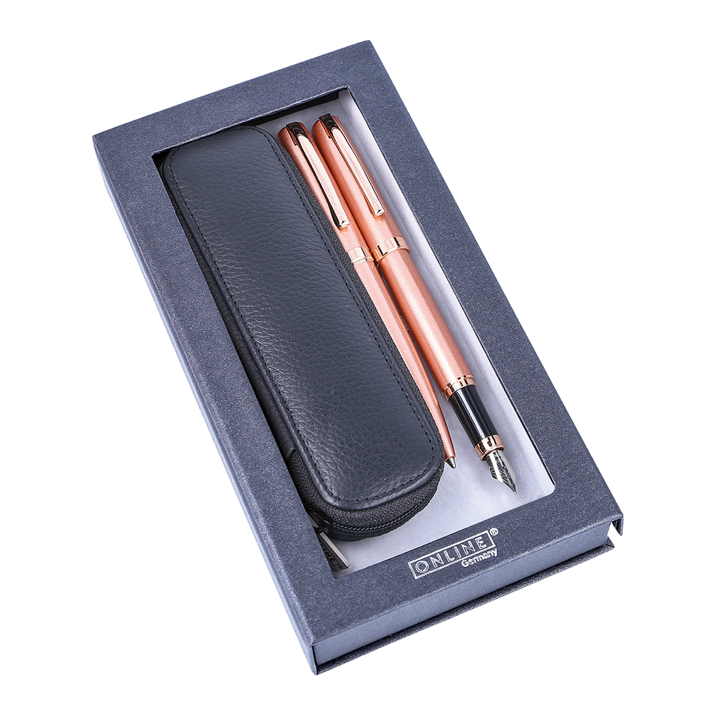 Set stilou pix si etui Online Eleganza design roz auriu ambalat in cutie