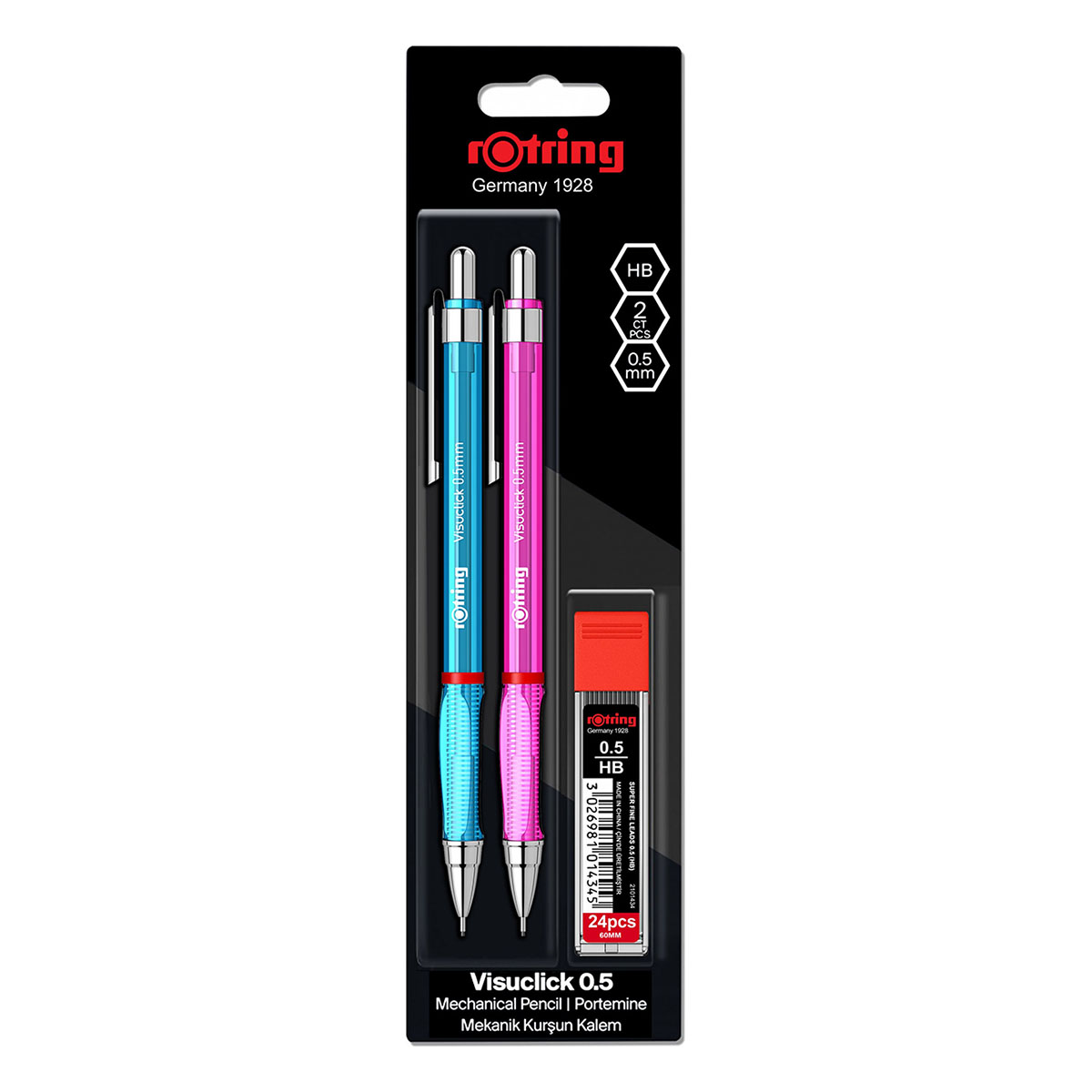 Set 2 creioane mecanice Rotring Visuclick 0.5 mm + etui 24 mine  diverse culori