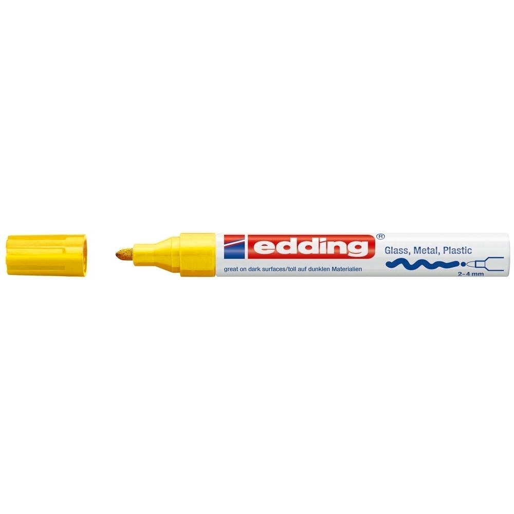 Marker permanent Edding 750  cu vopsea  corp metalic  alb  varf rotund  2-2-4 mm  galben