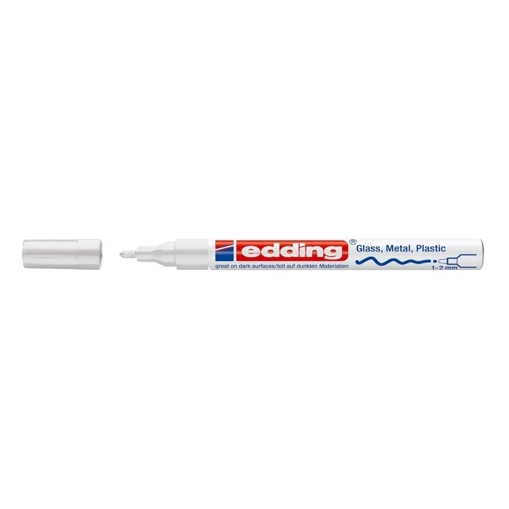 Marker permanent Edding 751 cu vopsea  corp metalic  varf rotund  1-2 mm  alb