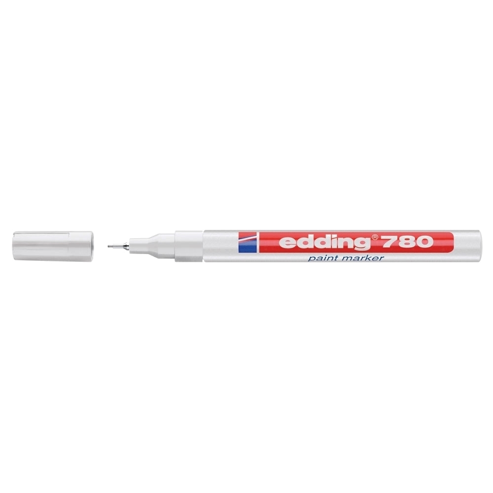 Marker permanent Edding 780 cu vopsea corp aluminiu varf rotund 0.8 mm alb