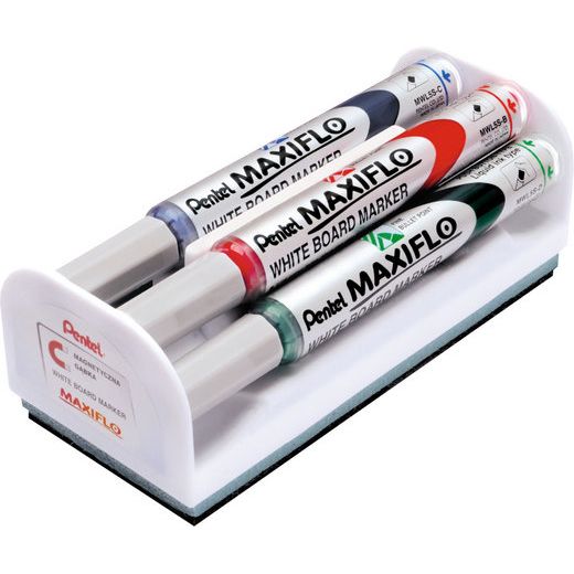Set Maxiflo pentru tabla  format din 4 markere asortate + burete magnetic