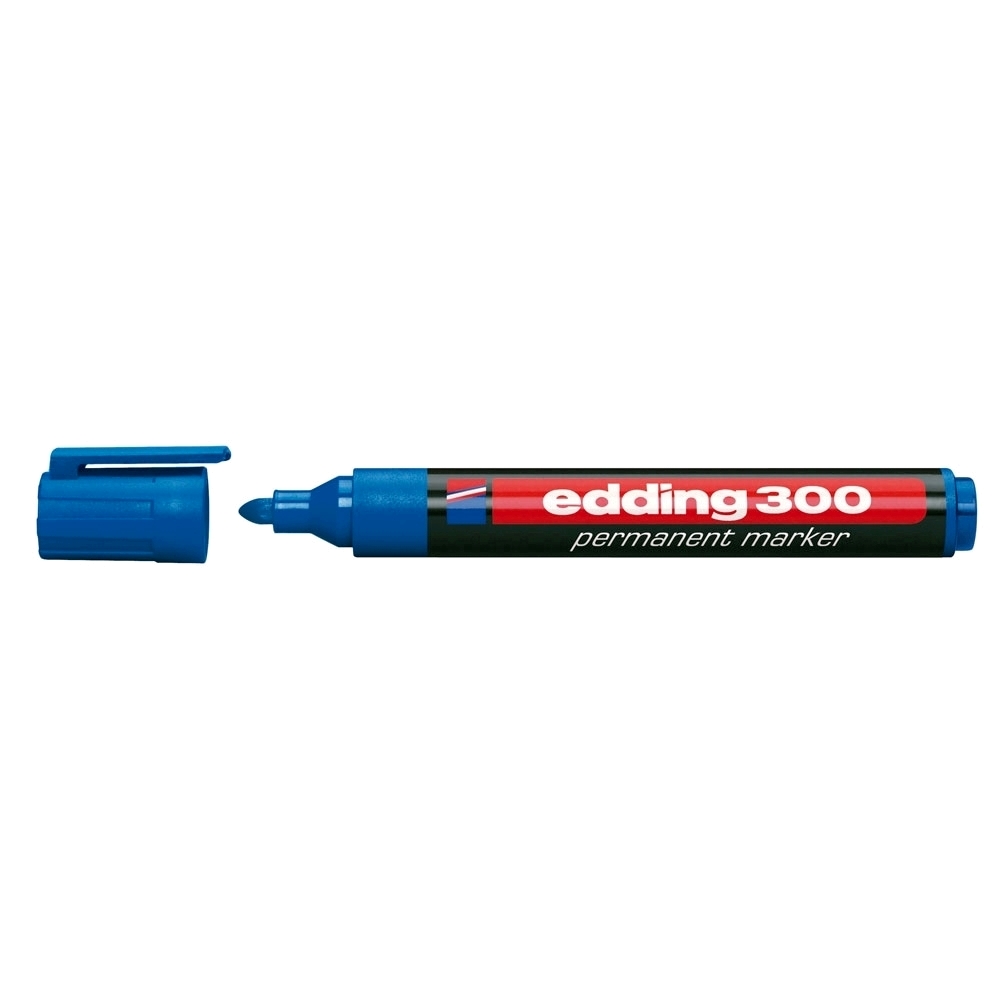 Marker permanent Edding 300  corp plastic  varf rotund  1.5-3 mm  albastru