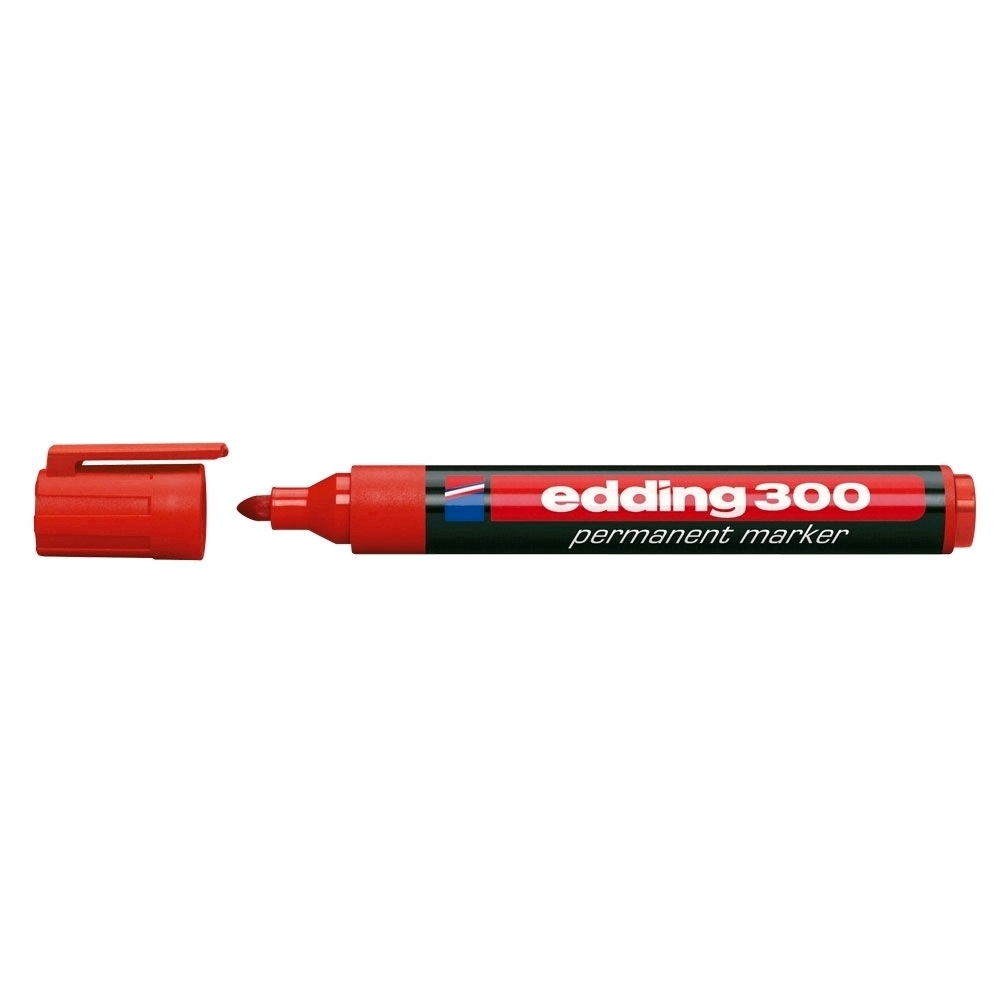 Marker permanent Edding 300  corp plastic  varf rotund  1.5-3 mm  rosu