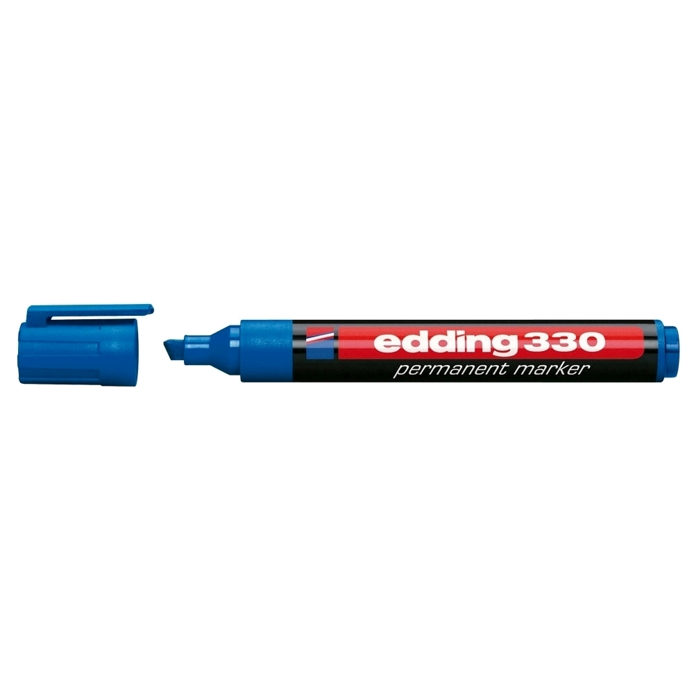 Marker permanent Edding 330  corp plastic  varf retezat  1-5 mm  albastru