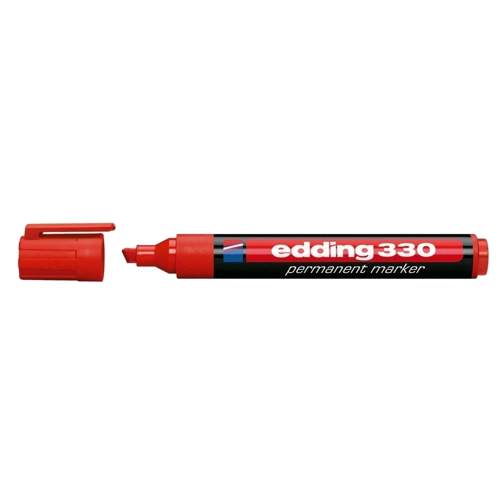 Marker permanent Edding 330  corp plastic  varf retezat  1-5 mm  rosu