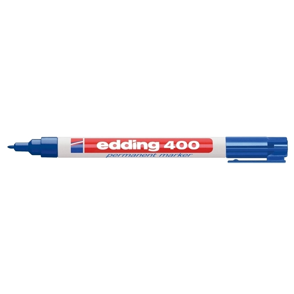 Marker permanent Edding 400  corp plastic  varf rotund  1 mm  albastru
