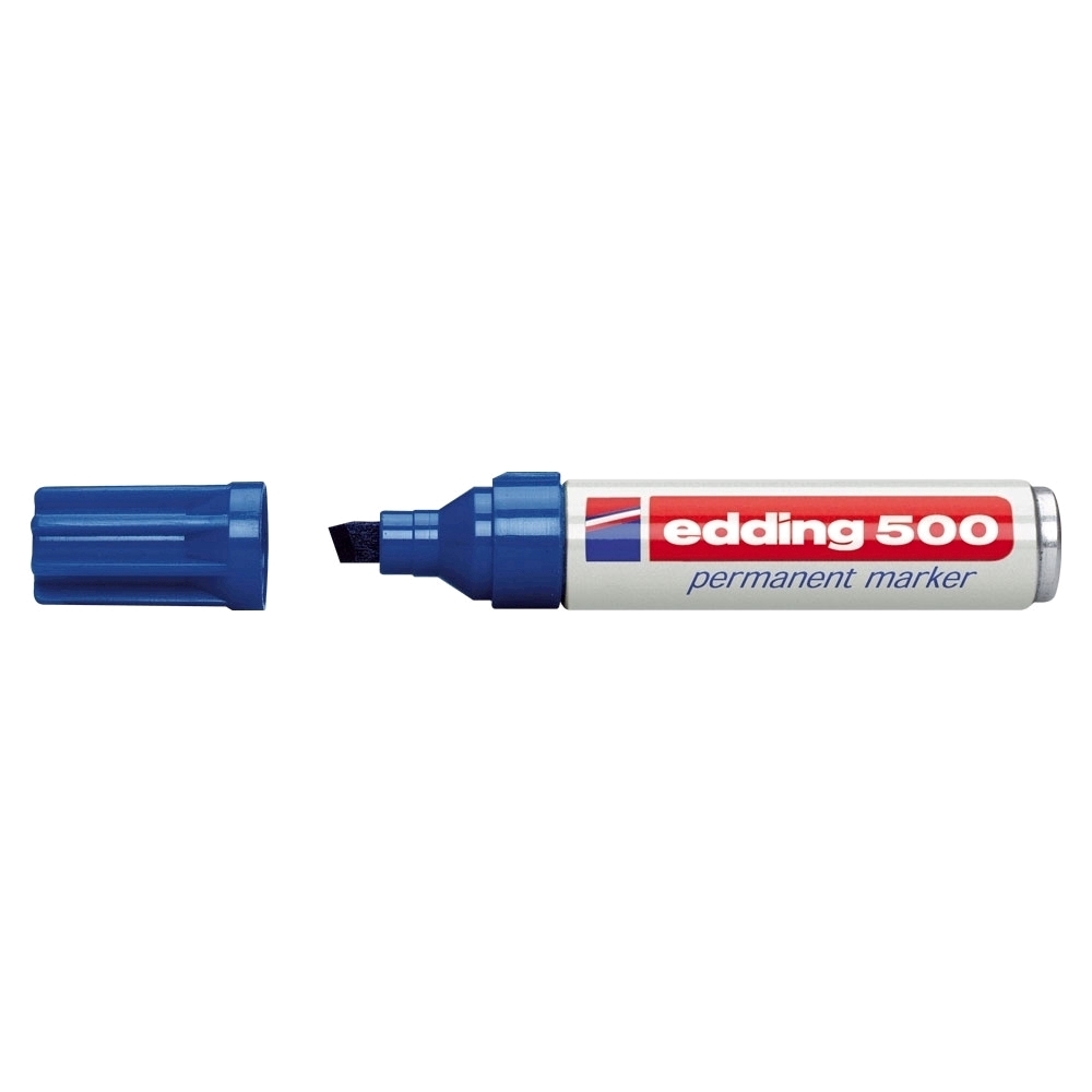 Marker permanent Edding 500  negru  corp aluminiu  varf retezat  2-7 mm  albastru