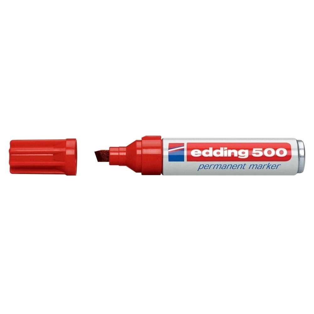 Marker permanent edding 500 negru corp aluminiu varf retezat 2-7 mm rosu