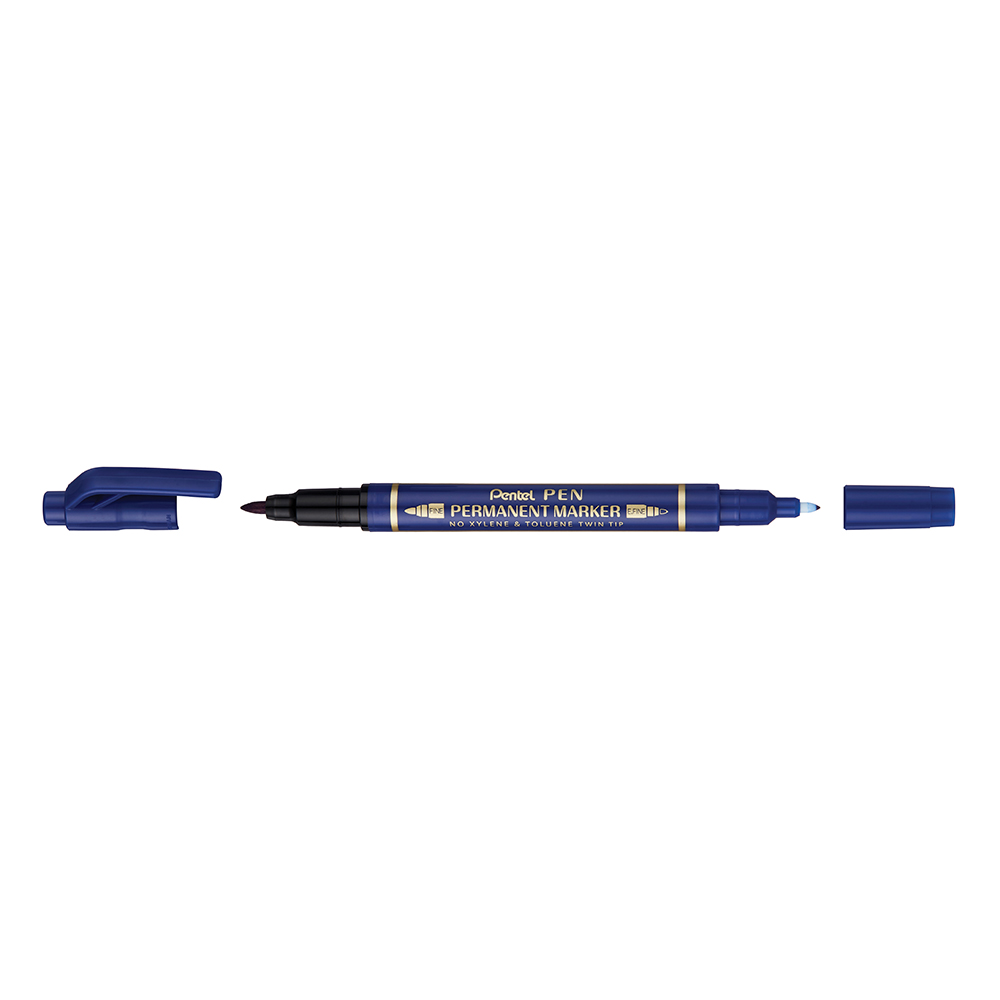 Marker permanent Pentel TWIN TIP 0.3/1.2 mm albastru rezistent durabil cerneala rezistenta la apa