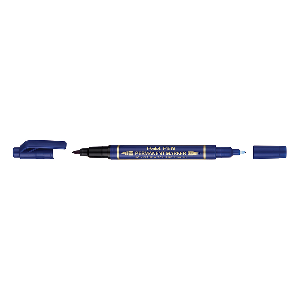Marker permanent Pentel TWIN TIP 0.3/1.2 mm albastru  rezistent  durabil  cerneala rezistenta la apa
