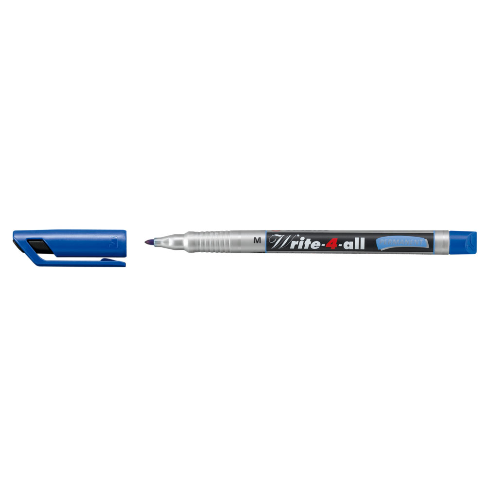 Marker permanent Stabilo  Write-4-All  corp plastic  varf rotund  1 mm  albastru