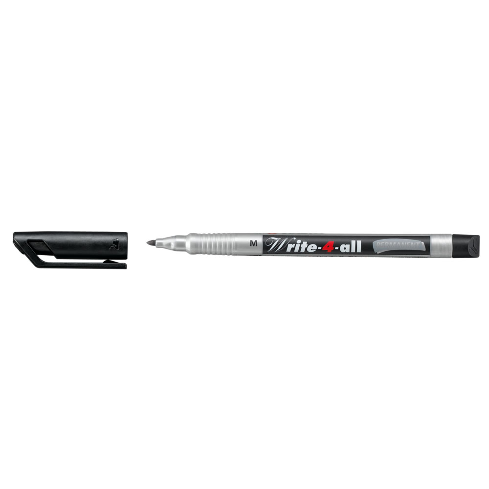 Marker permanent Stabilo  Write-4-All  corp plastic  varf rotund  1 mm  negru