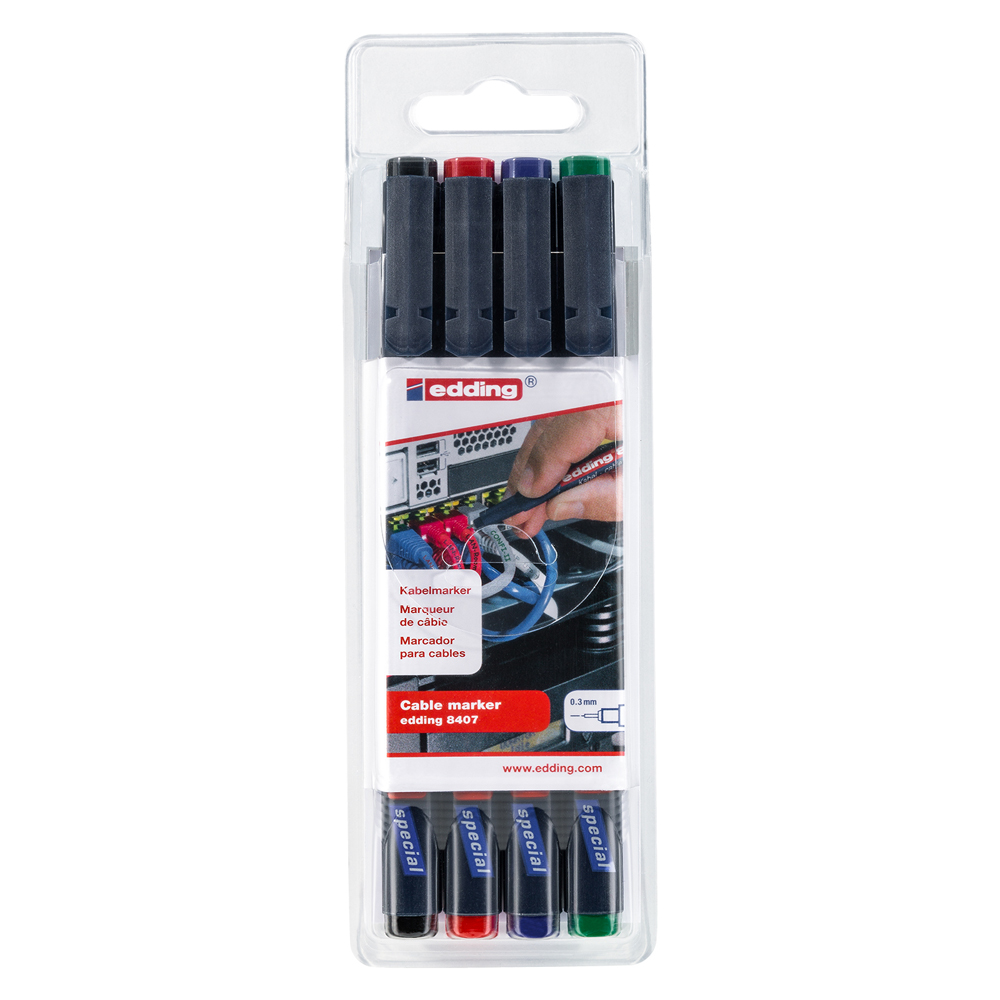 Marker Edding 8407 pentru cabluri vf 0.3mm 4 bucati/set rezistent marcare extrafina cerneala permanenta Edding