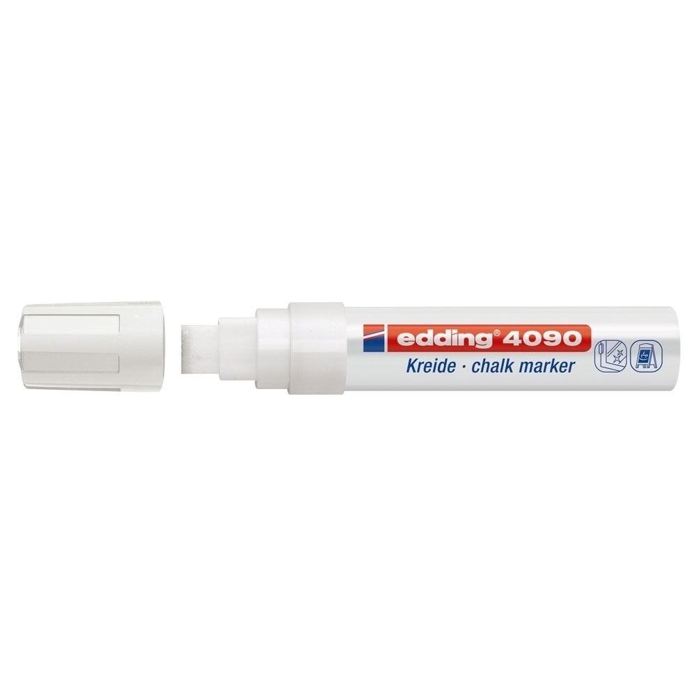 Marker pentru sticla Edding 4090  creta lichida pe baza de apa  varf retezat  4-15 mm  alb