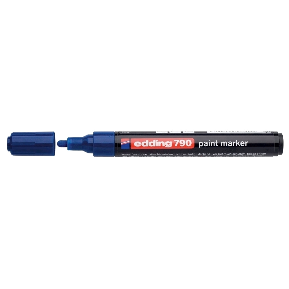 Marker permanent Edding 790  cu vopsea  corp plastic  varf rotund  2-3 mm  albastru