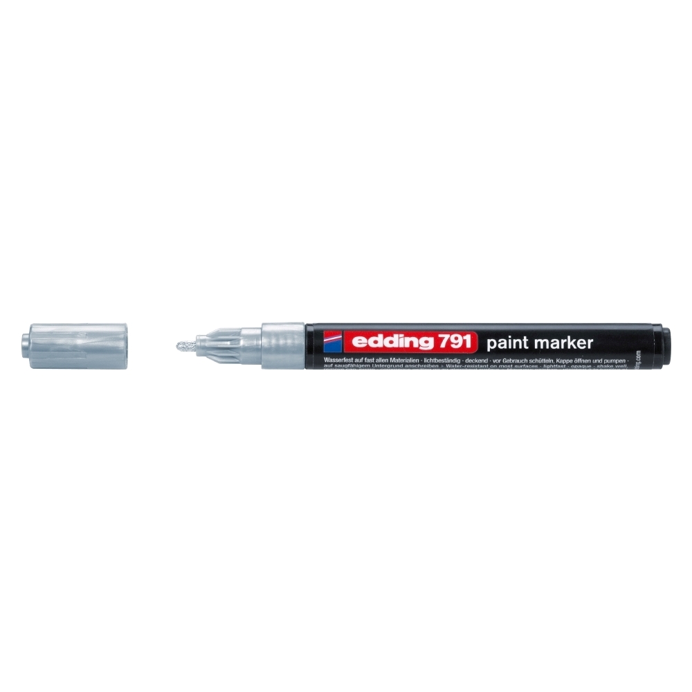 Marker permanent Edding 791  cu vopsea  corp plastic  varf rotund   1-2 mm  argintiu
