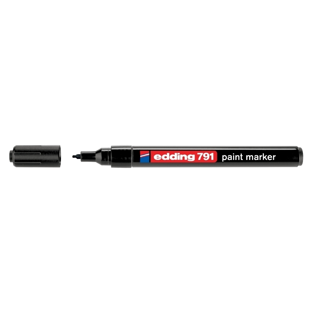 Marker permanent Edding 791  cu vopsea  corp plastic  varf rotund   1-2 mm  negru