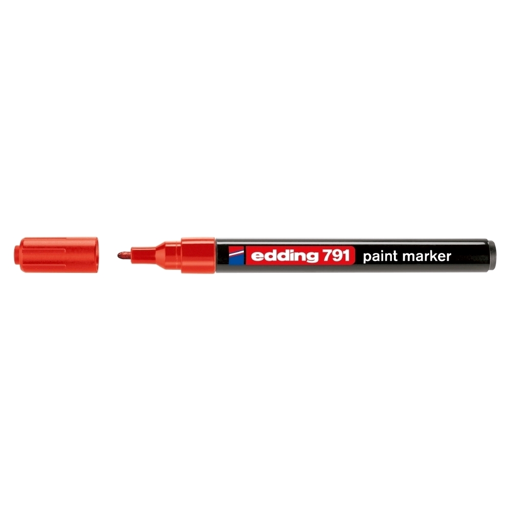 Marker permanent Edding 791  cu vopsea  corp plastic  varf rotund  1-2 mm  rosu