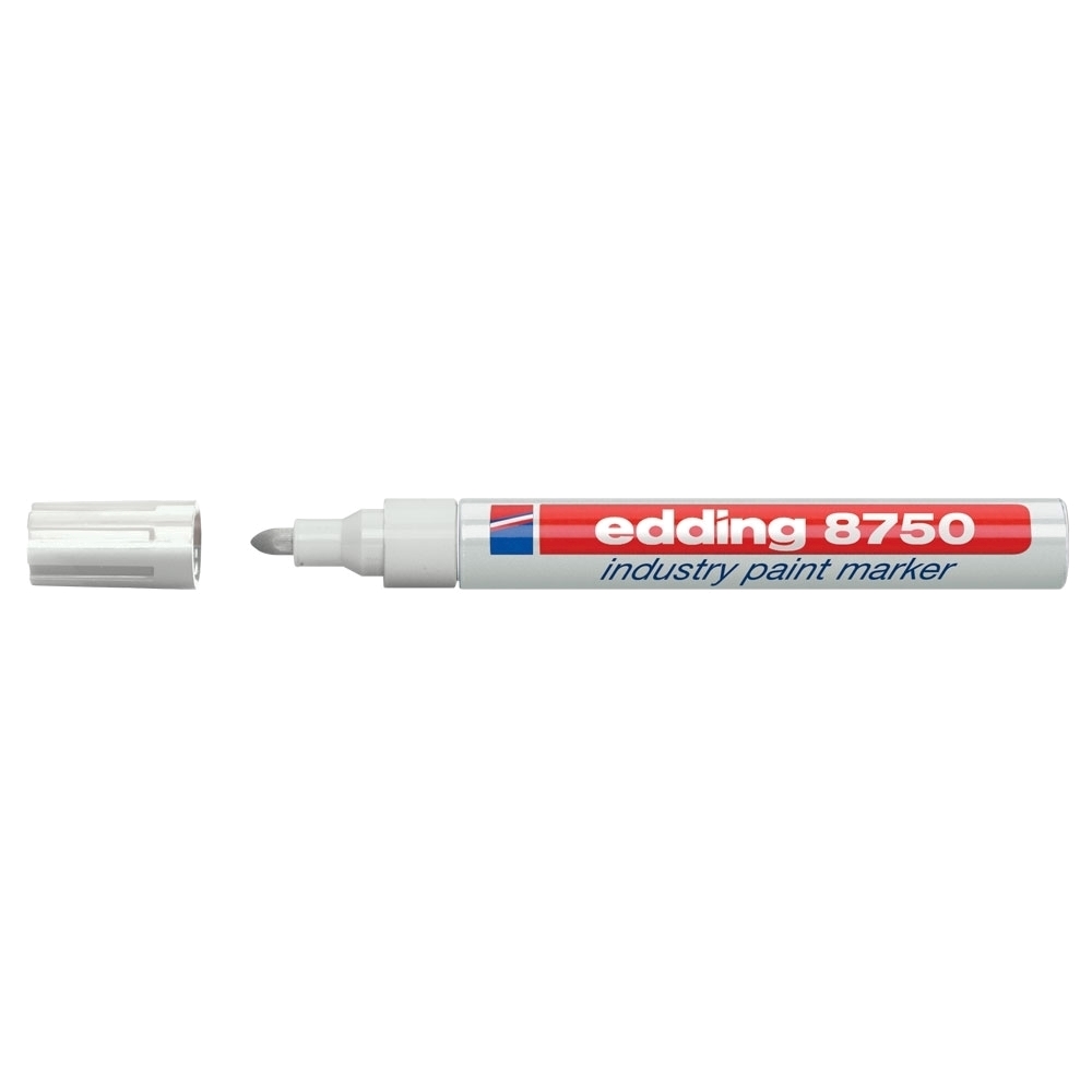 Marker permanent Edding 8750  cu vopsea  corp aluminiu  varf rotund  2-4 mm  alb