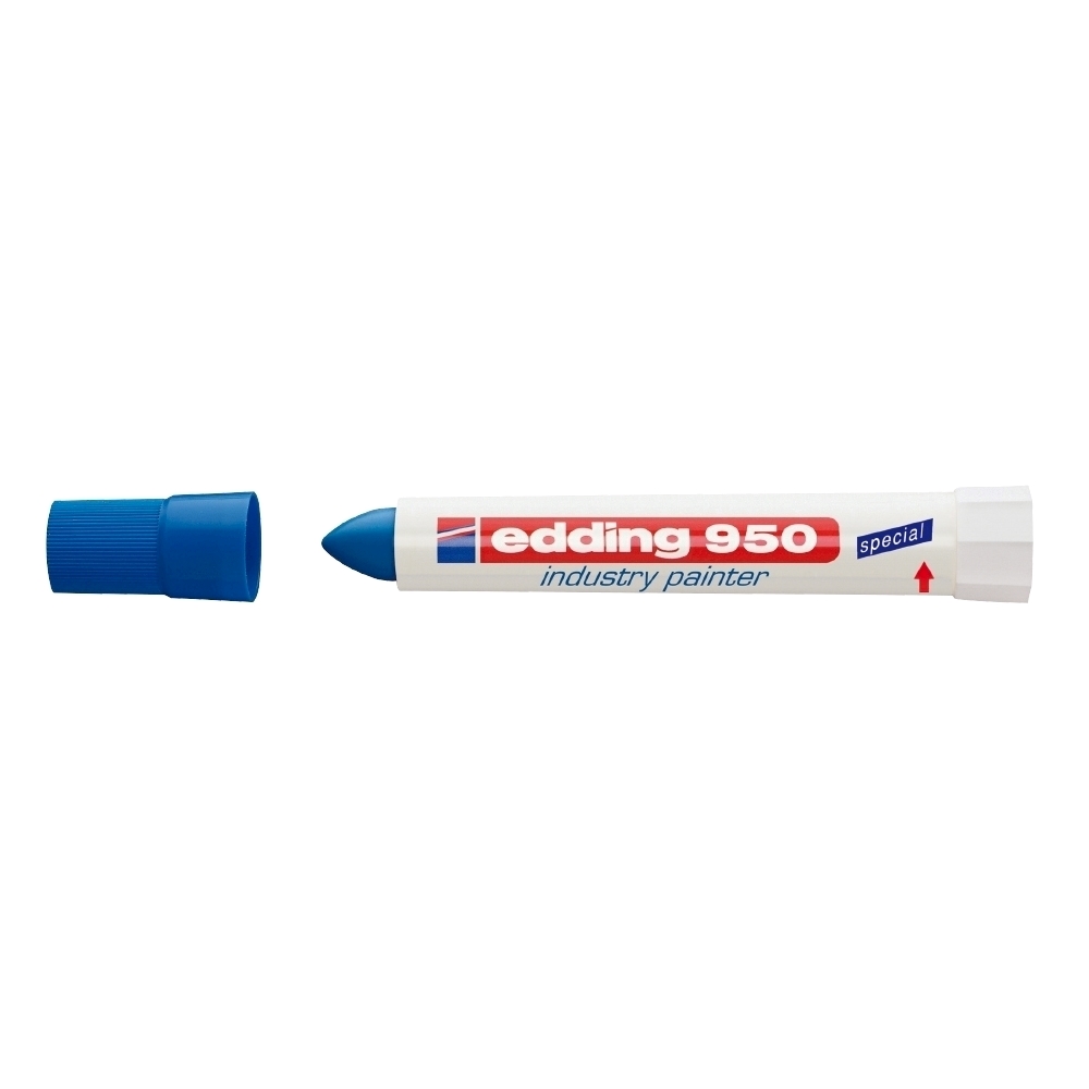 Marker permanent Edding 950 Industrial corp plastic varf rotund 10mm albastru Edding