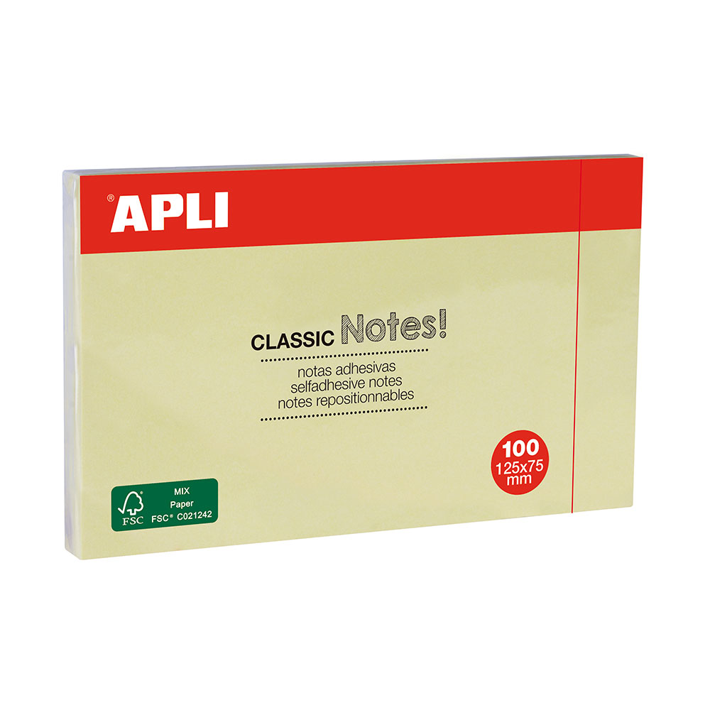 Notite adezive Apli 125 x 75 mm galben 100 file Apli