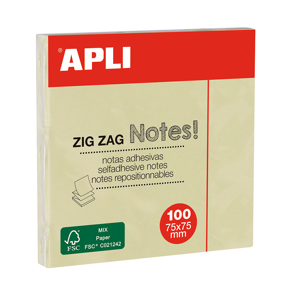 Notite adezive Apli 75 x 75 mm galben 100 file/bucata Apli