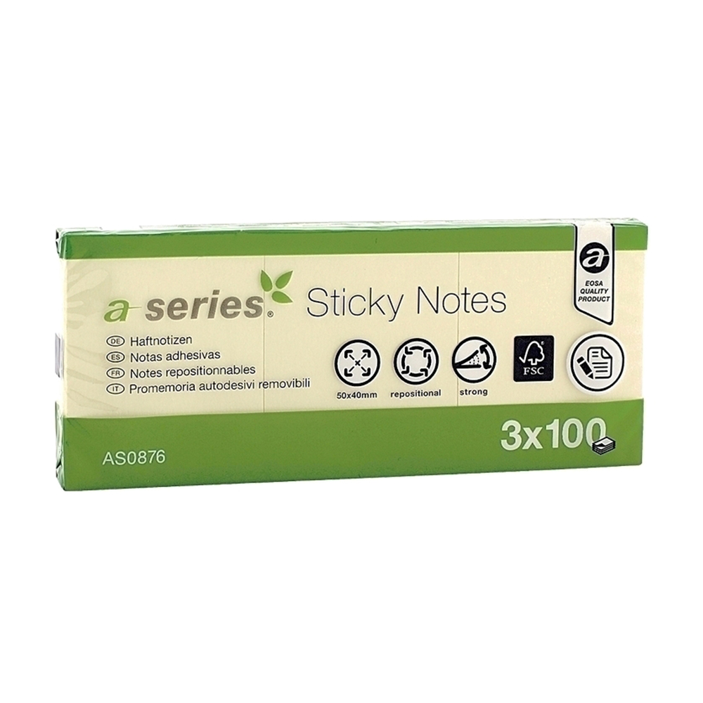 Notite adezive  A-Series  50 x 40 mm  galben  100 file  3 bucati/set