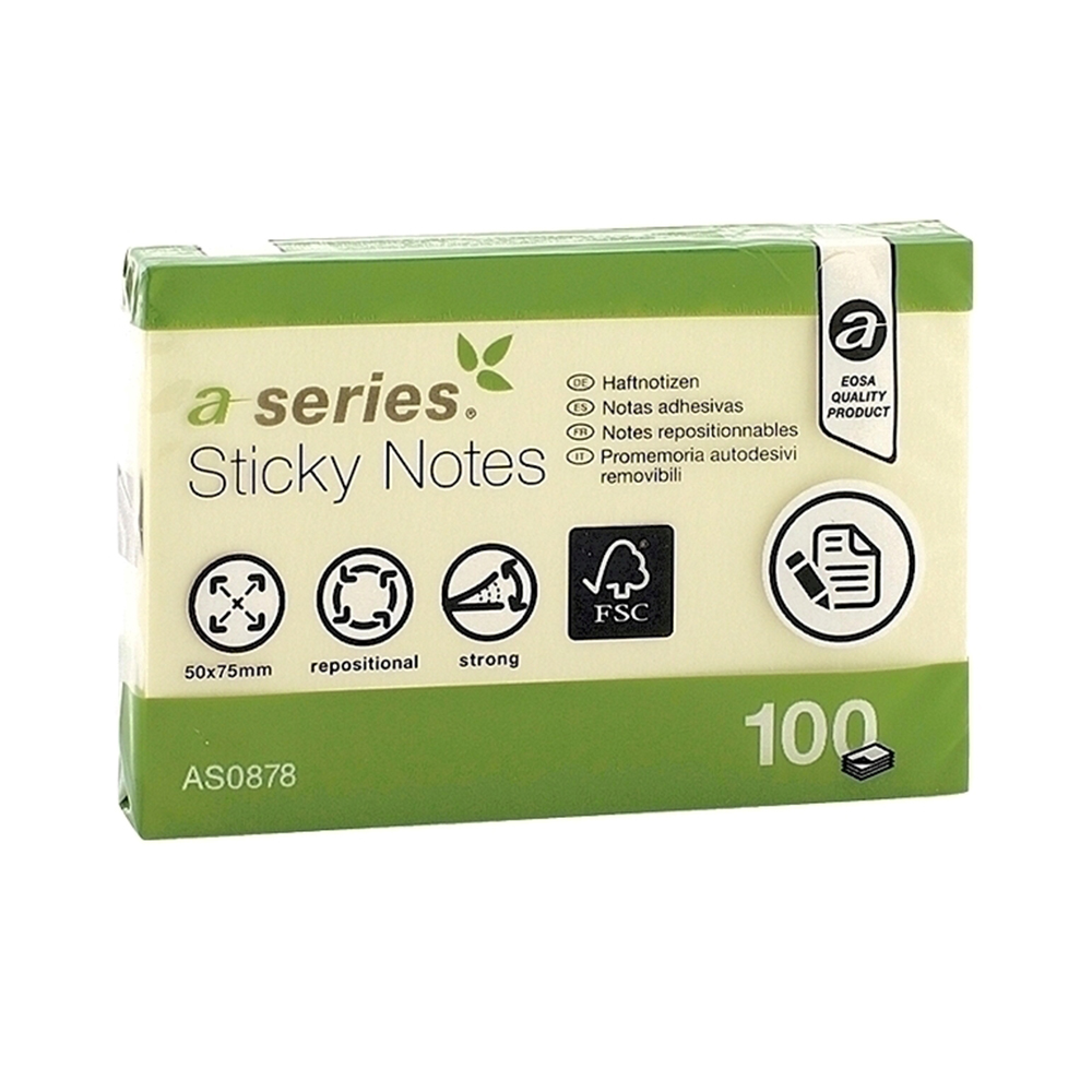 Notite adezive A-Series 50 x 75 mm galben 100 file A-series imagine 2022 depozituldepapetarie.ro
