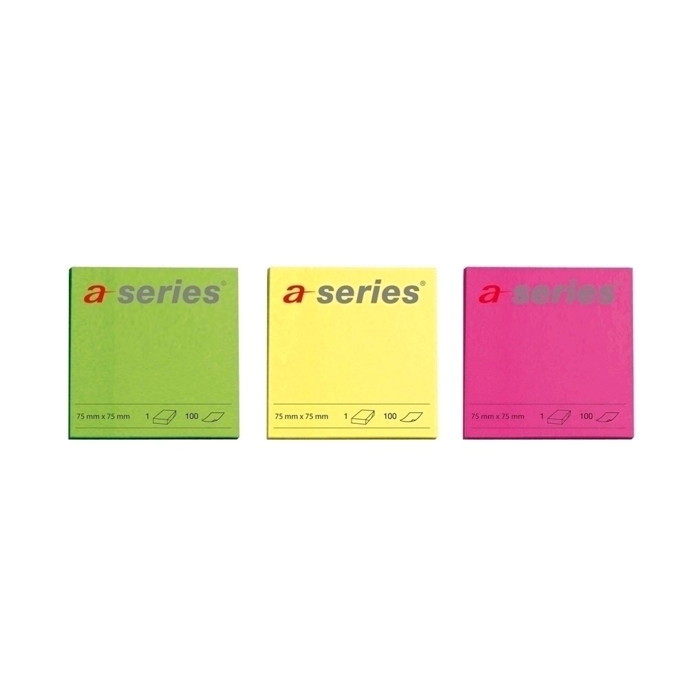 Notite adezive A-Series 75 x 75 mm 100 file neon galben roz verde A-series imagine 2022 caserolepolistiren.ro