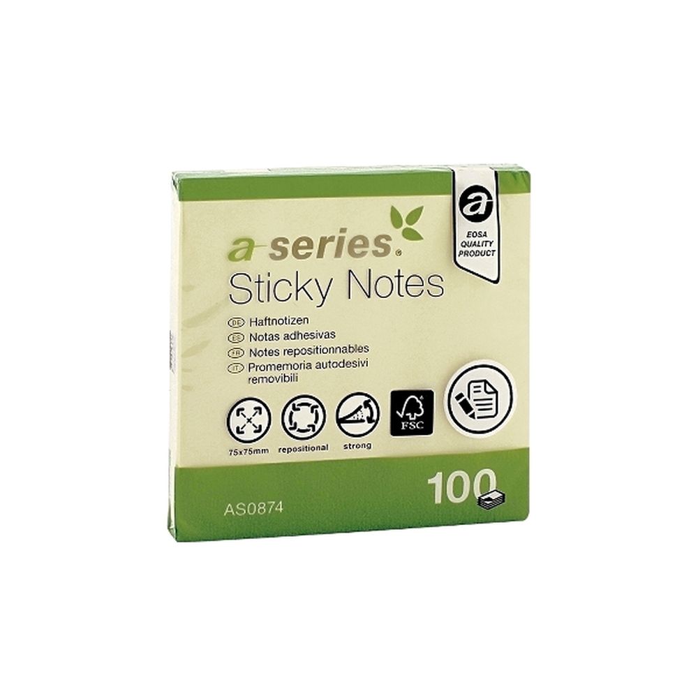 Notite adezive A-Series 75 x 75 mm galben 100 file A-series imagine 2022 depozituldepapetarie.ro