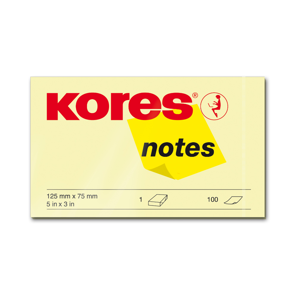 Notite adezive Kores 125 x 75 mm galben 100 file Kores imagine 2022 depozituldepapetarie.ro