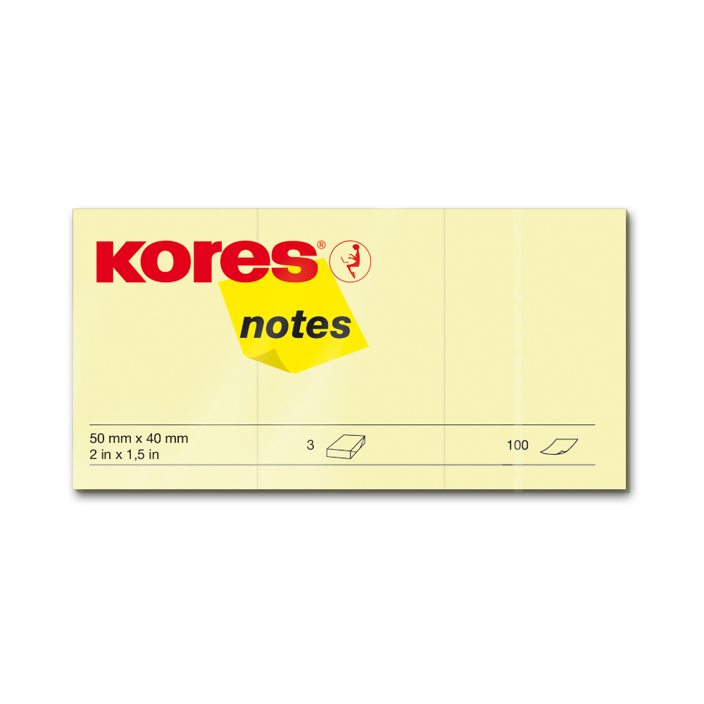 Notite adezive Kores 40 x 50 mm galben 300 file Kores