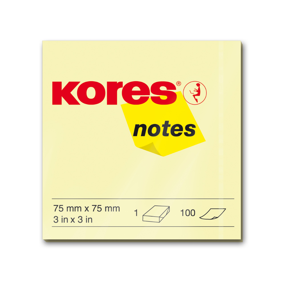 Notite adezive Kores 75 x 75 mm galben 100 file Kores imagine 2022 depozituldepapetarie.ro