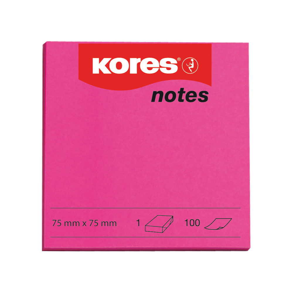 Notite adezive Kores 75 x 75 mm magenta 100 file Kores