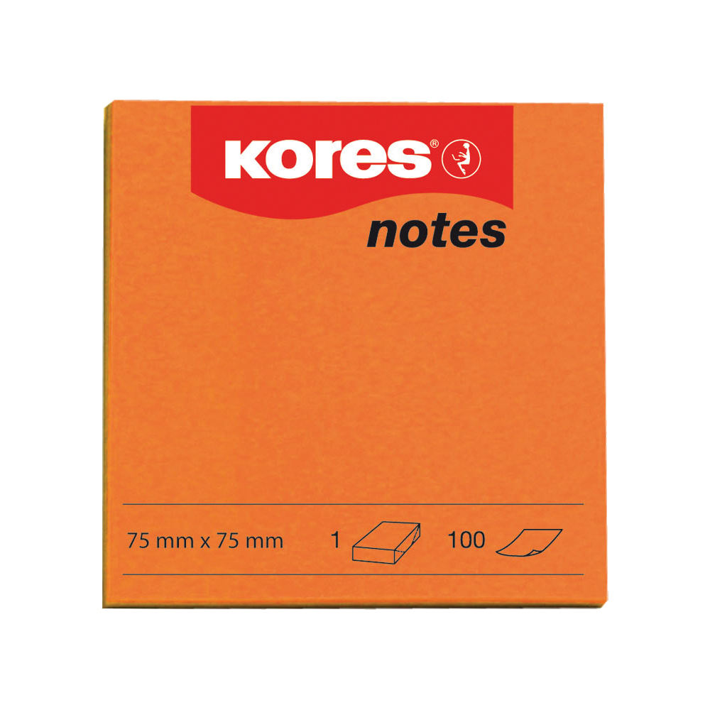Notite adezive Kores 75 x 75 mm portocaliu 100 file Kores imagine 2022 depozituldepapetarie.ro