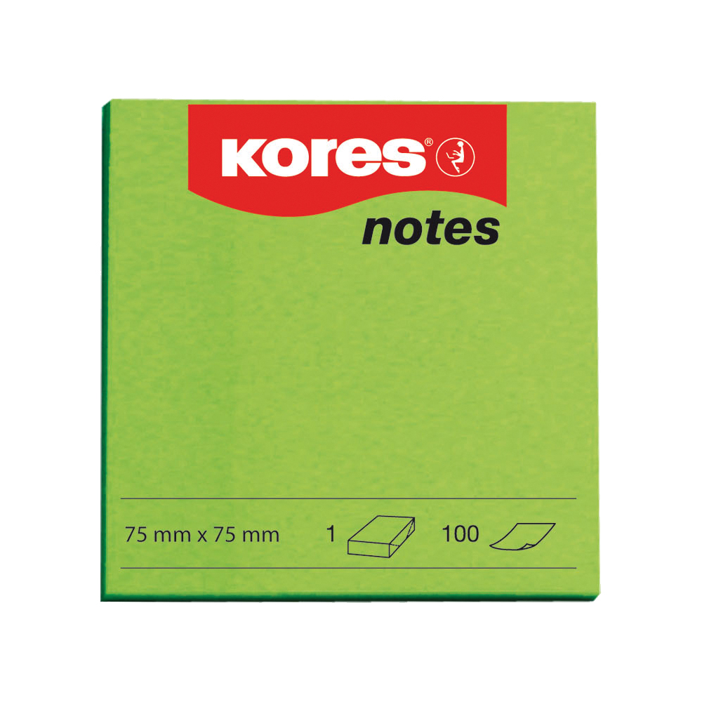 Notite adezive Kores 75 x 75 mm verde 100 file Kores