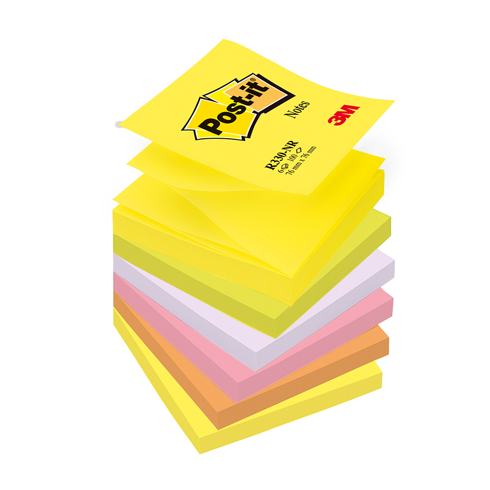 Notite adezive Post-it® Z-notes neon asortate 100 file/bucata 6 bucati/pachet Post-it