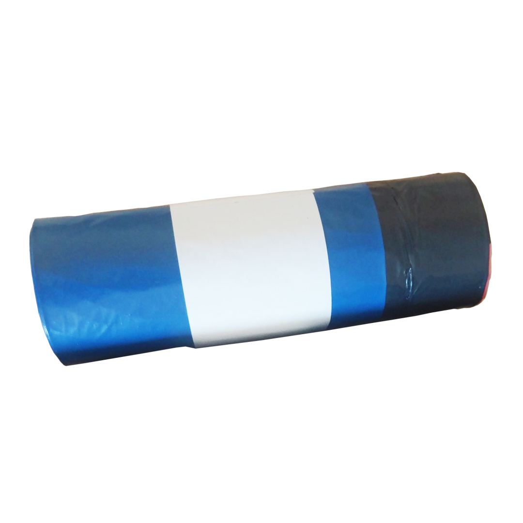 Saci menajeri cu snur LDPE  120 l  negru/albastru  10 bucati/rola