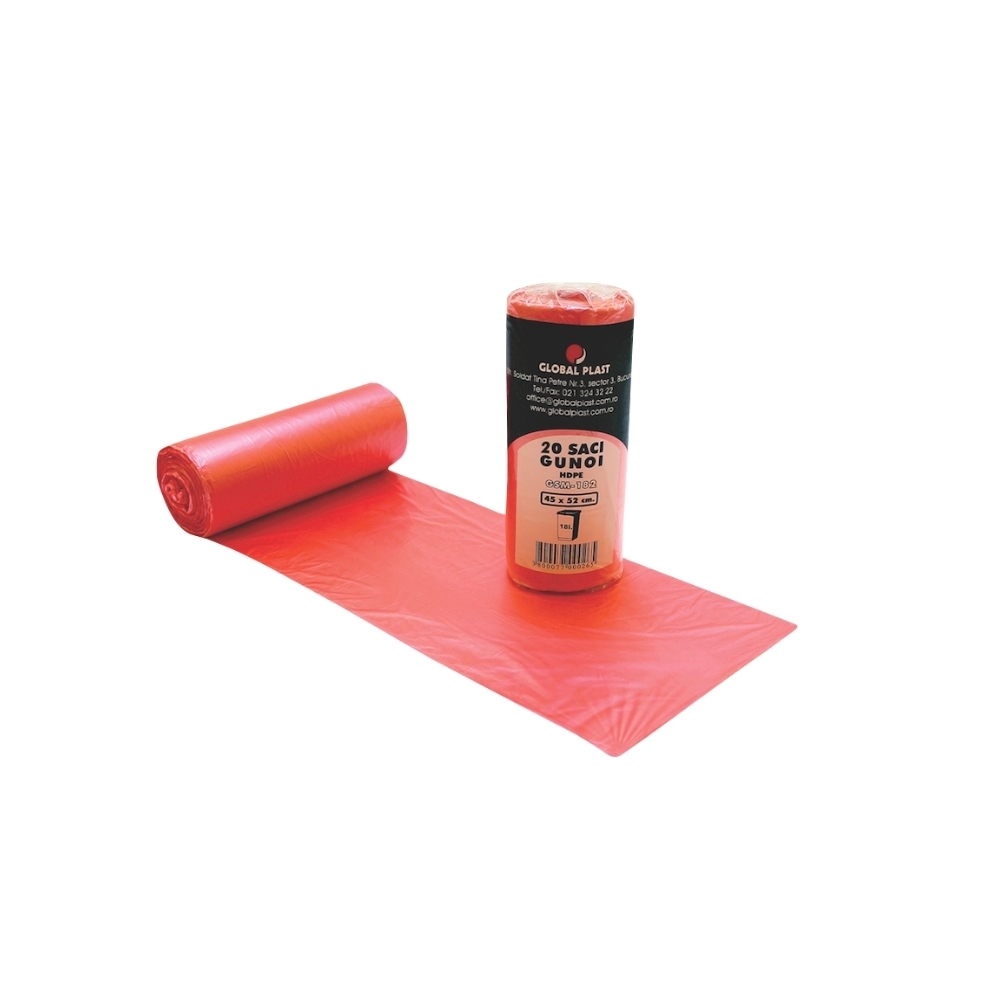Saci menajeri hdpe 18 l rosii 20 bucati/rola