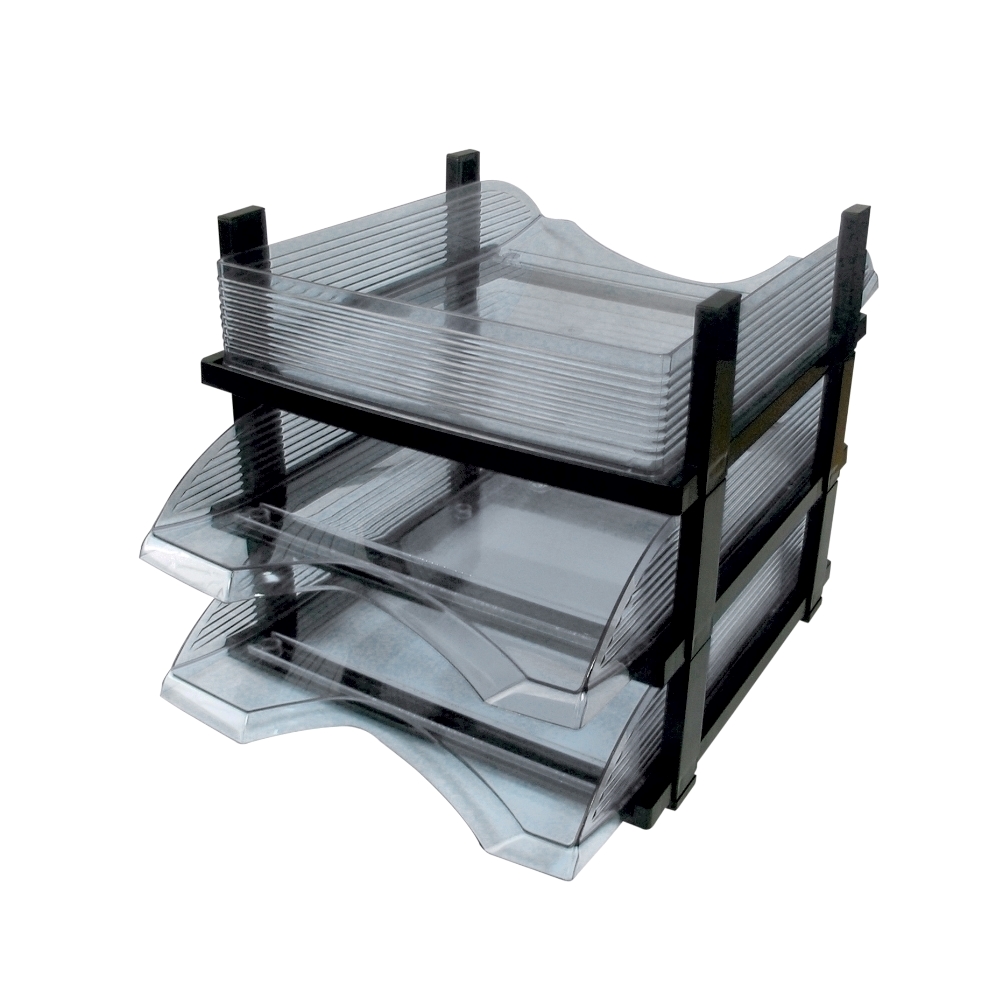 Set 3 tavite suprapozabile Flaro  plastic  fumuriu