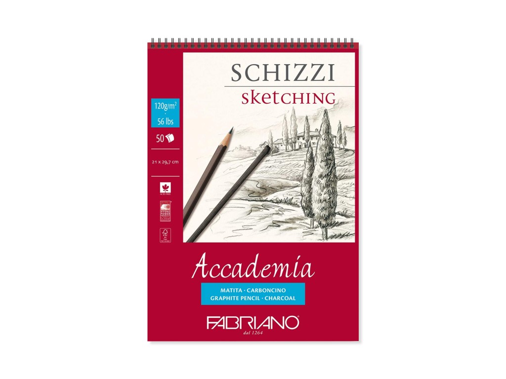 Bloc desen Accademia Schizzi  A4  cu spira  Fabriano