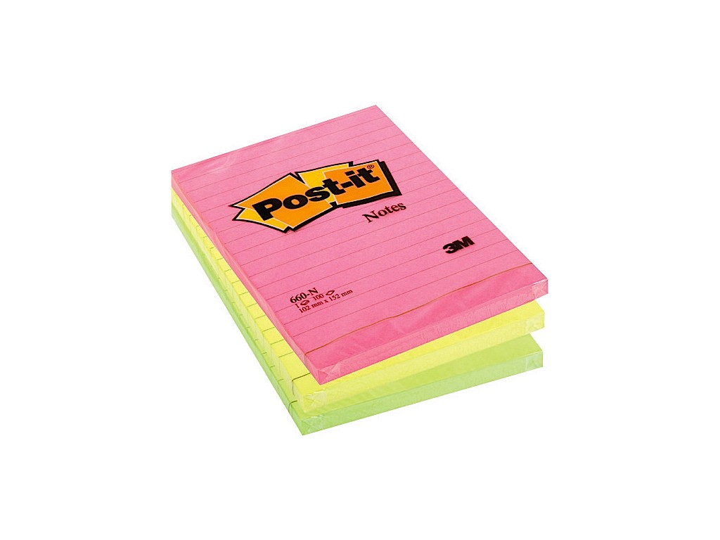 Notes adeziv Post-it® Neon liniat