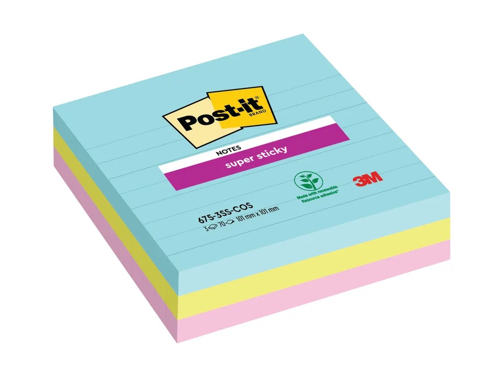 Notite adezive Super Sticky pentru conferinta liniate 101 mm x 101 mm 3 x 75 file Post-it