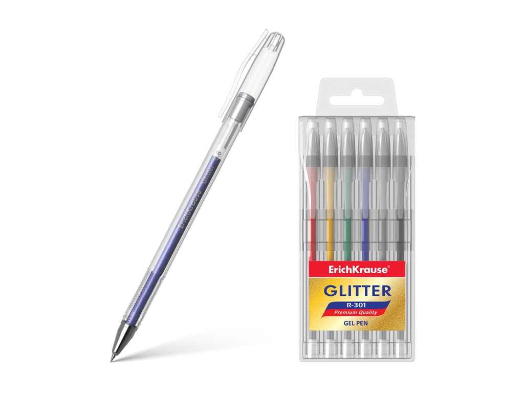 Pix cu gel R-301 Glitter 6 buc/set Erich Krause Birotică