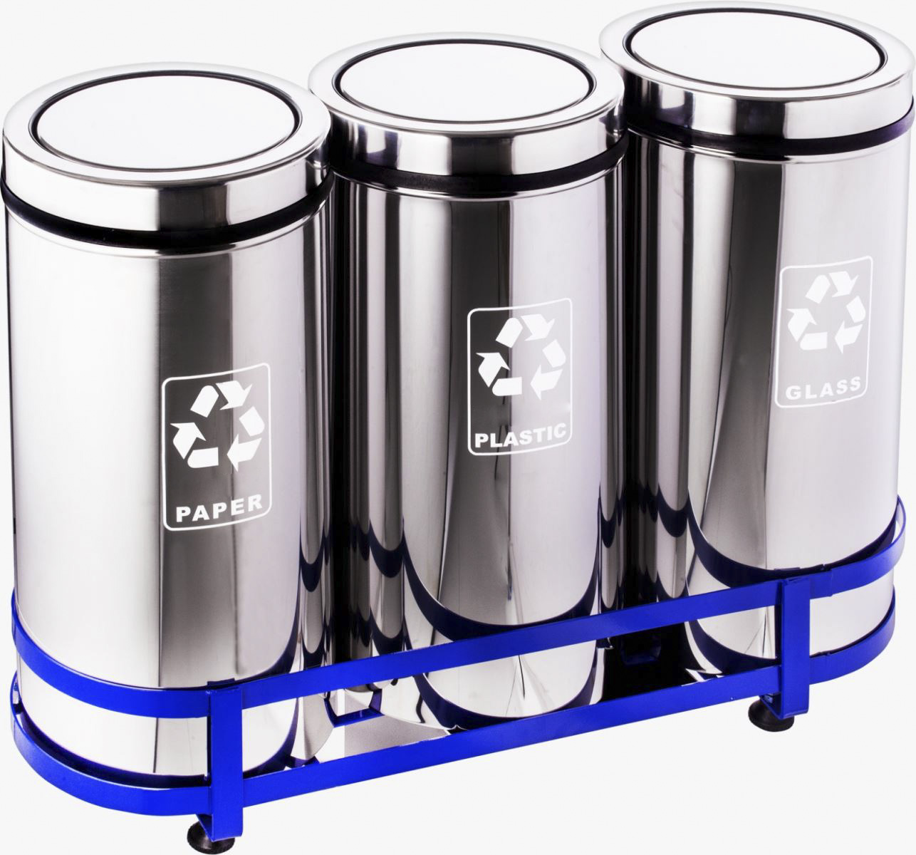 Set 3 cosuri pentru colectare selectiva  din inox  cu capac batant  45L/recipient