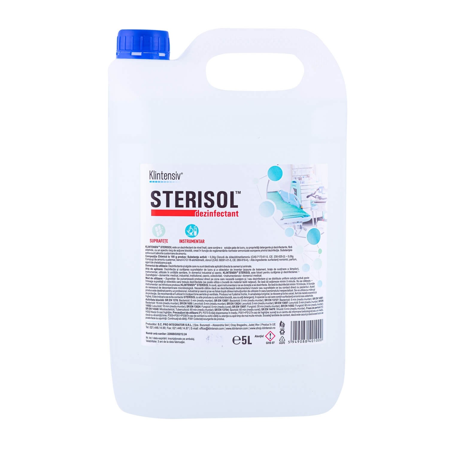 STERISOL™ – Dezinfectant pentru suprafete si instrumentar 5 litri – Avizat MS Klintensiv