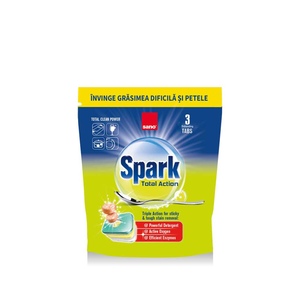 Detergent Tablete pentru Masina de Spalat Vase 3 buc SANO SPARK TOTAL ACTION  image7