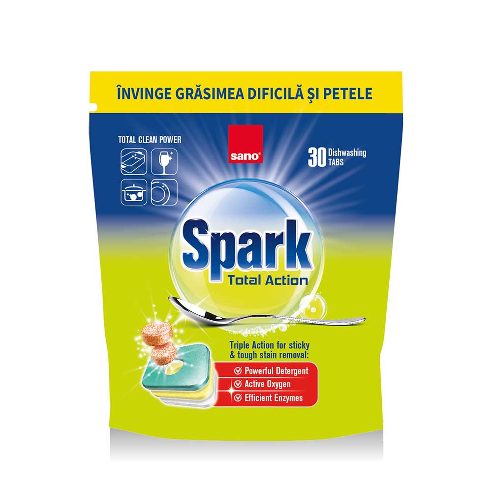 Detergent Tablete pentru Masina de Spalat Vase 30 buc SANO SPARK TOTAL ACTION sanito.ro
